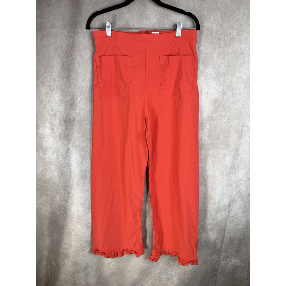 Maeve By Anthropologie The Colette Ruffle Hem Wide Leg Pants In Coral Sz 31 Tall